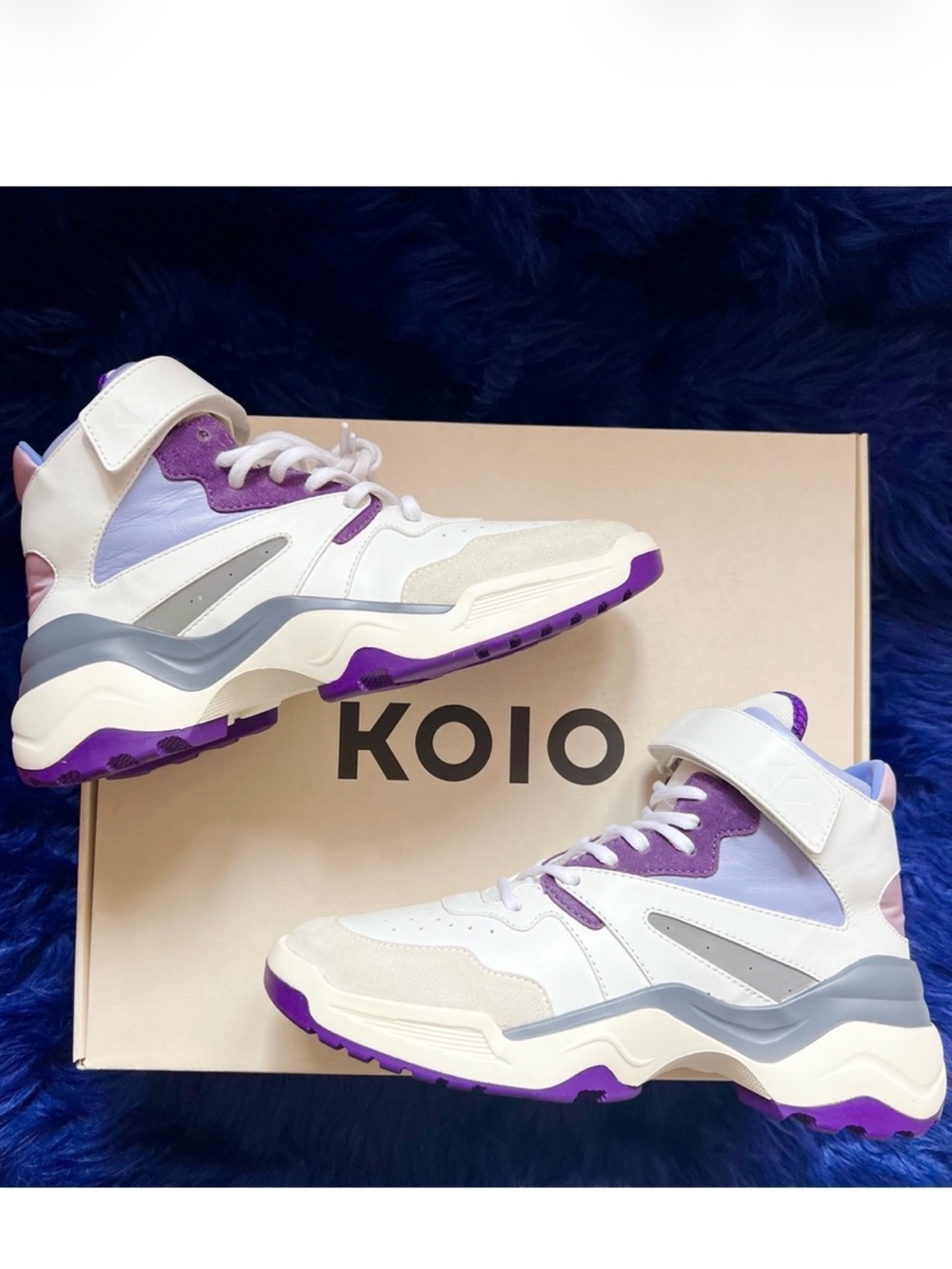 New! KOIO Aerobics Pearl Leather High Top Chunky Sneakers White Purple - Picture 6 of 13